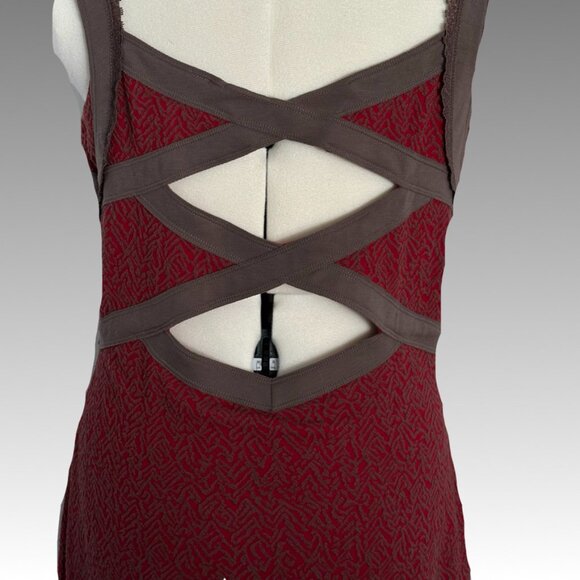 Free People Cross My Heart Bodycon Cut Out Red Brown Knit Dress Large Boho Indie - Picture 8 of 12